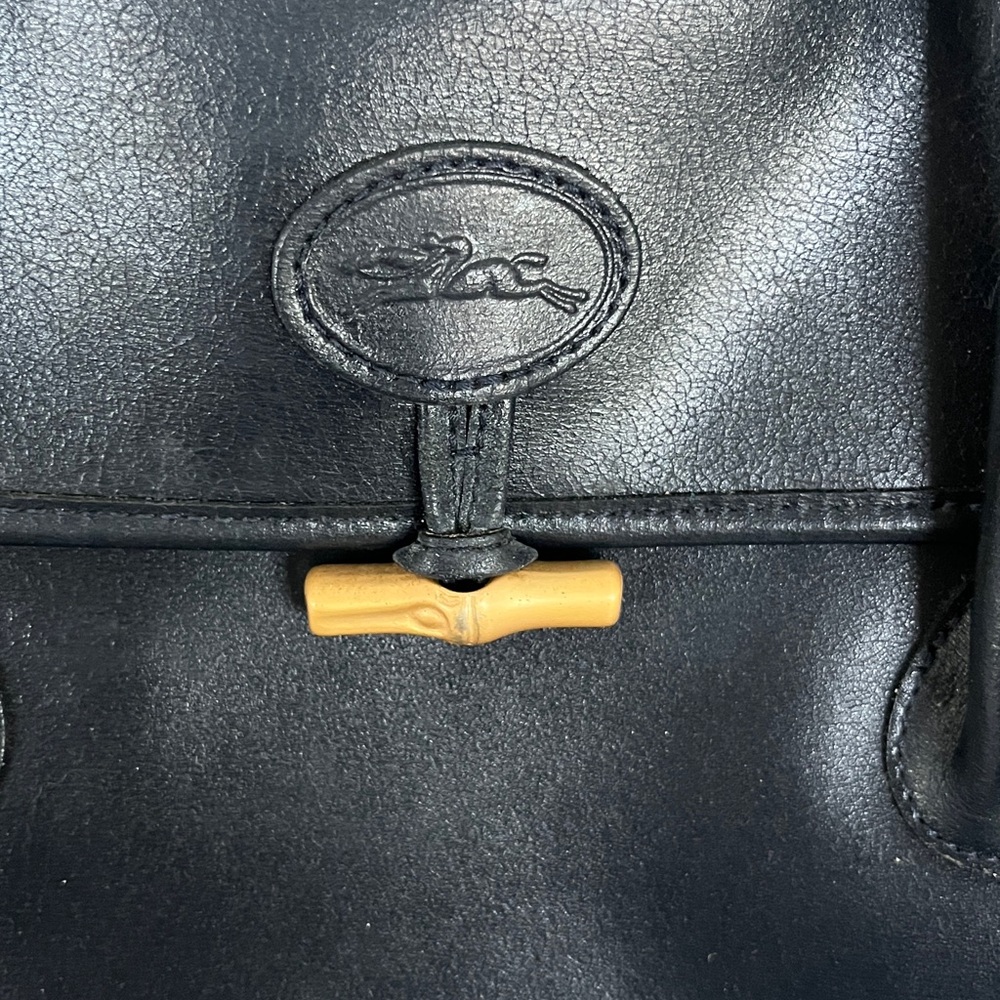 Longchamp Black Leather Top-Handle Tote with Gold Accent - Picture 4 of 13